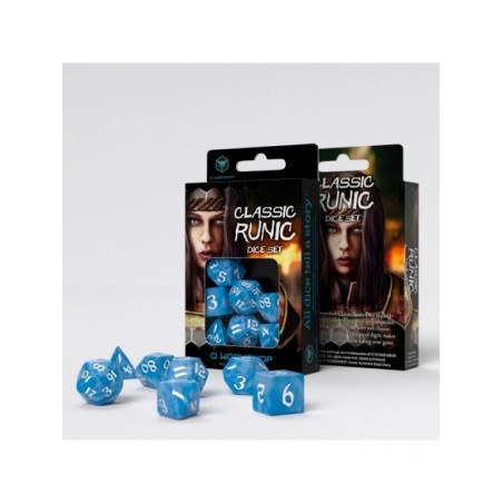 Ensemble de 7 dés runiques classiques bleus et blancs - Q Workshop